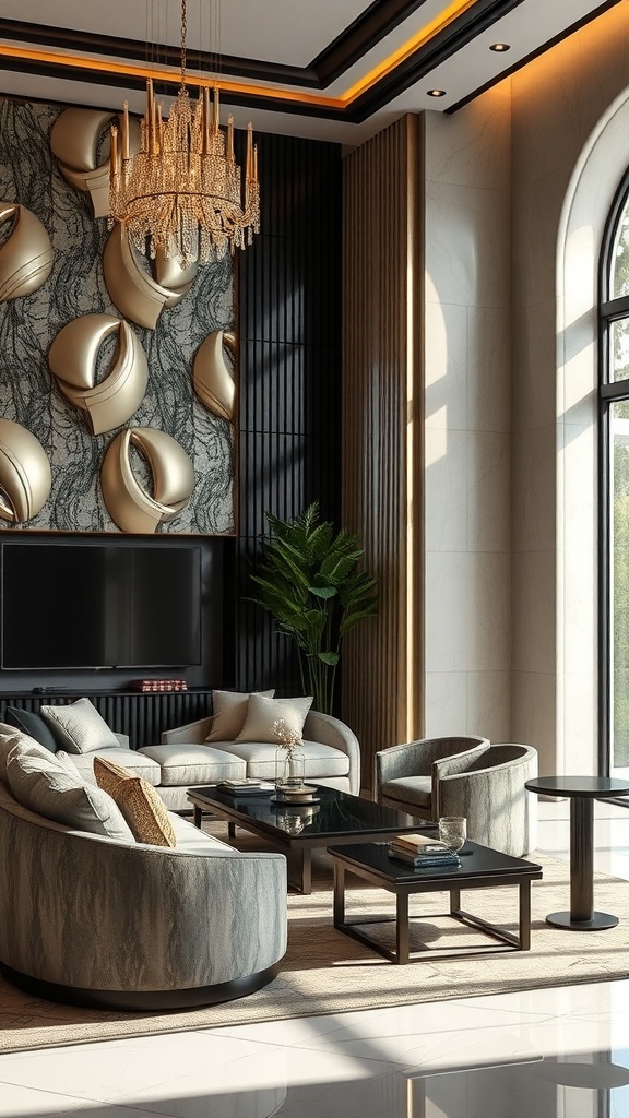 Ein stilvolles Wohnzimmer mit eleganten Möbeln und kunstvollen Accessoires.