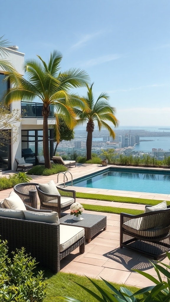 Familienfreundliche Outdoor-Lounge mit Spielbereich und Pool