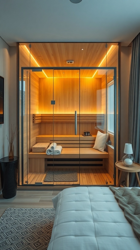 Familienfreundliche Sauna mit Spielbereich, Holzverkleidung und großen Fenstern