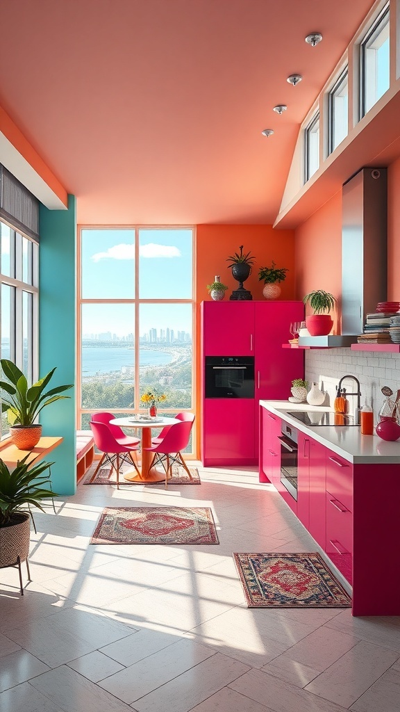 Maximalistische Küche mit kräftigen Farben und modernen Möbeln