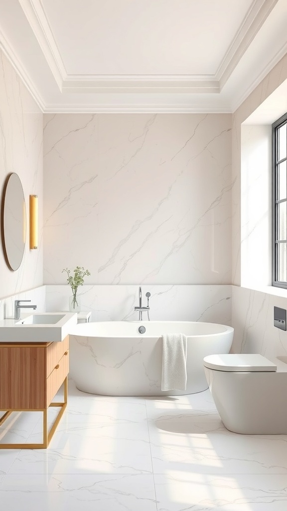 Luxuriöses Badezimmer mit hellen Farben und modernen Elementen