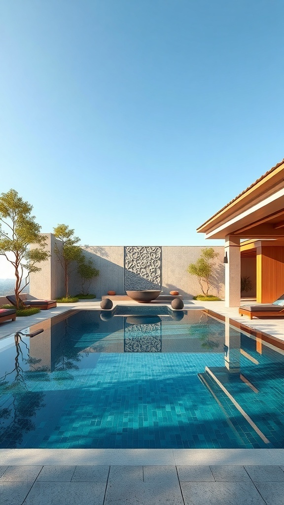 Ein luxuriöser Vitality Pool mit Blick auf das Meer, umgeben von Palmen und einer entspannten Atmosphäre.