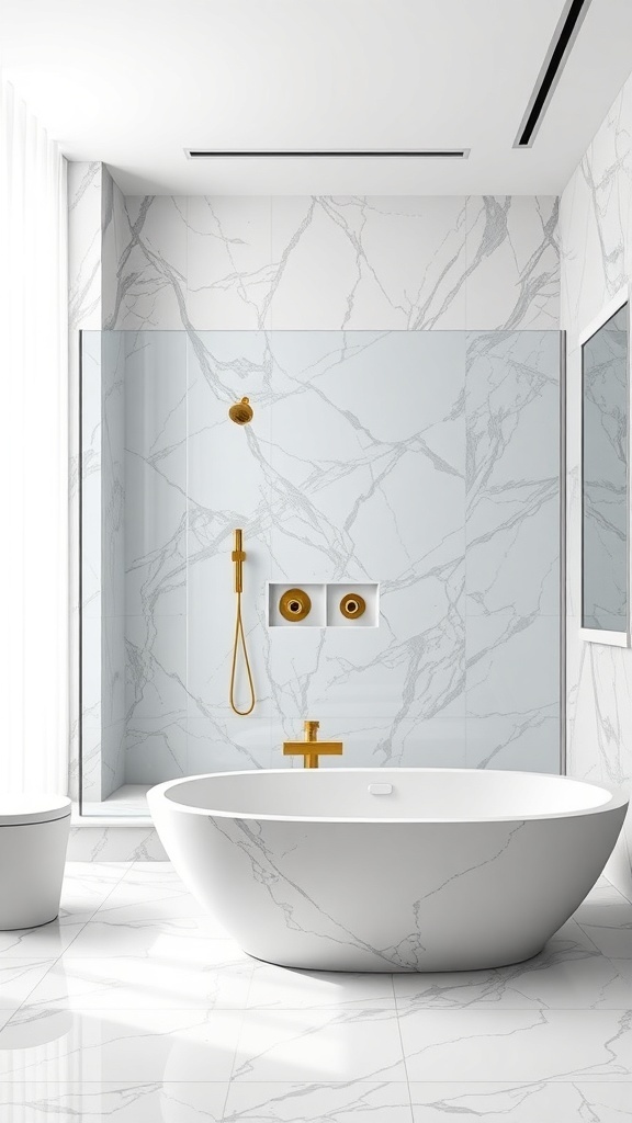 Modernes Badezimmer mit freistehender Badewanne und Walk-In-Dusche