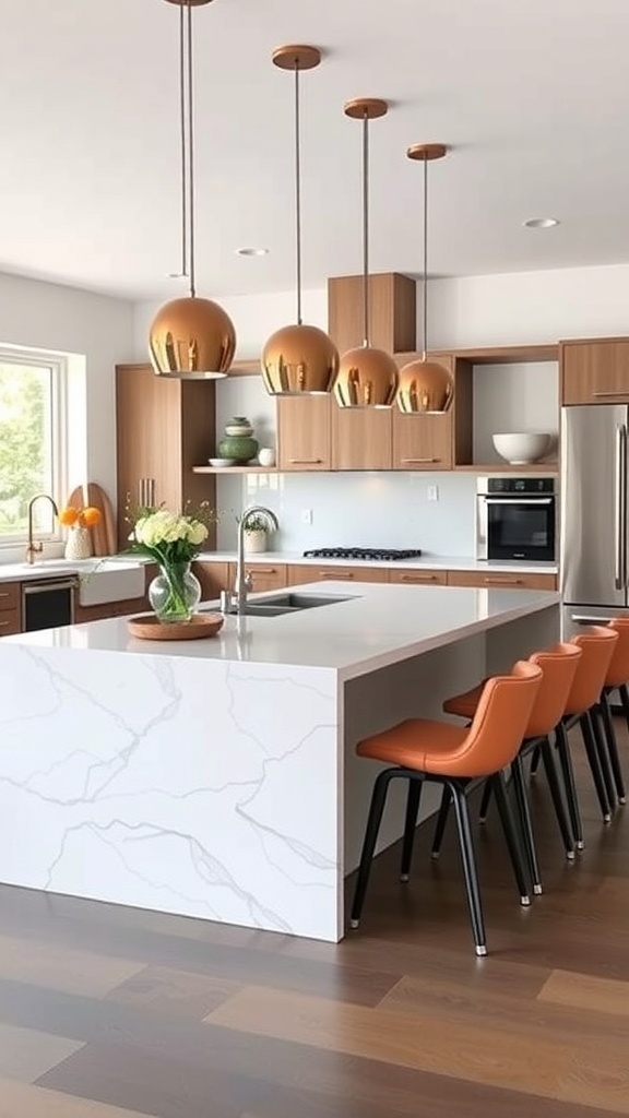 Modern kitchen with a marble island and stylish seating