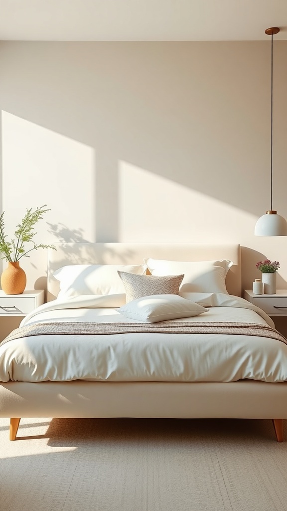 A serene bedroom featuring sleek nightstands, a cozy bed, and soft lighting.