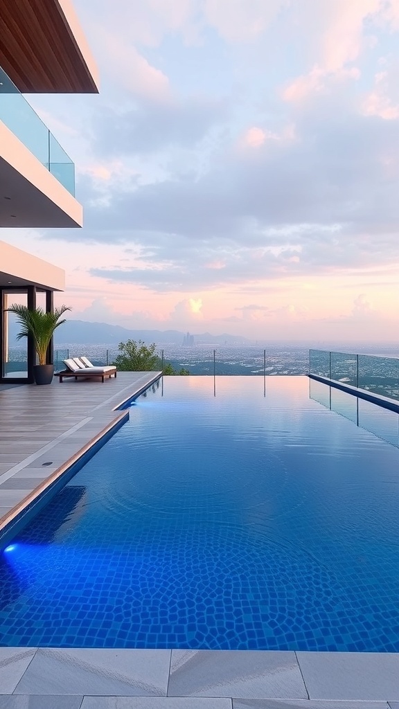 Ein moderner Infinity-Pool mit Blick auf die Landschaft und einem schönen Himmel im Hintergrund
