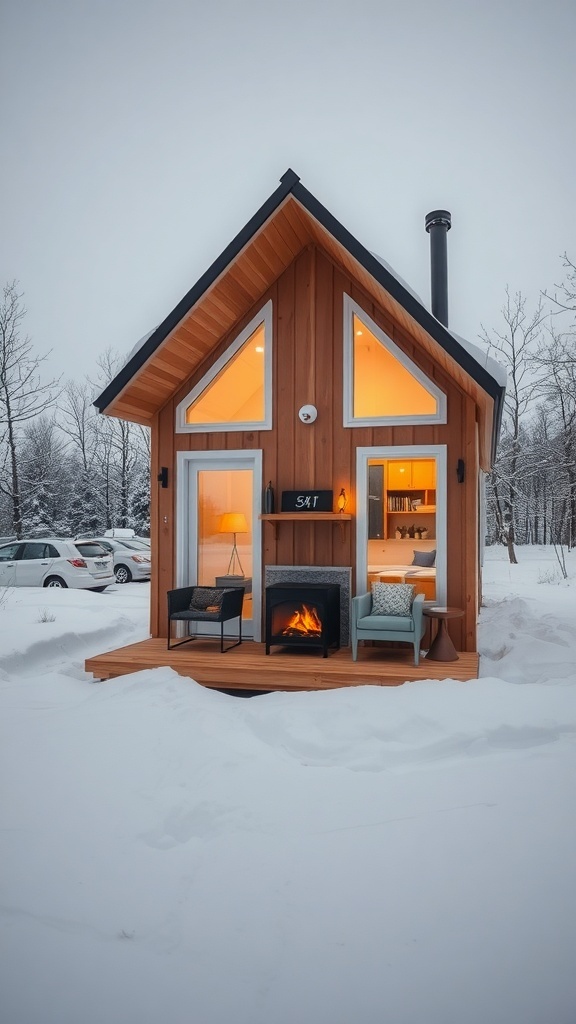 Gemütliches Tiny House in einer verschneiten Landschaft