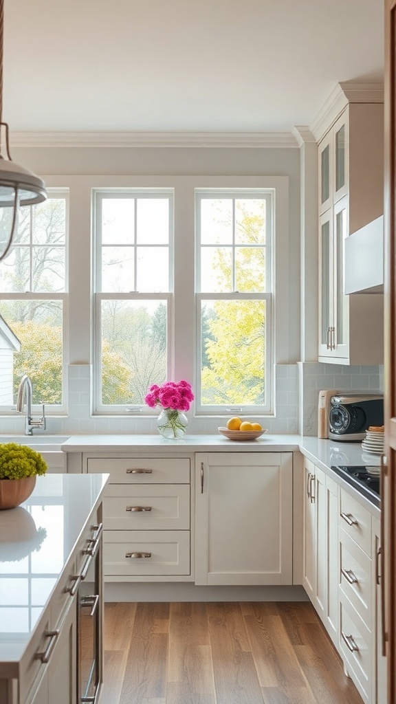 Modern kitchen with glass accents and bright colors