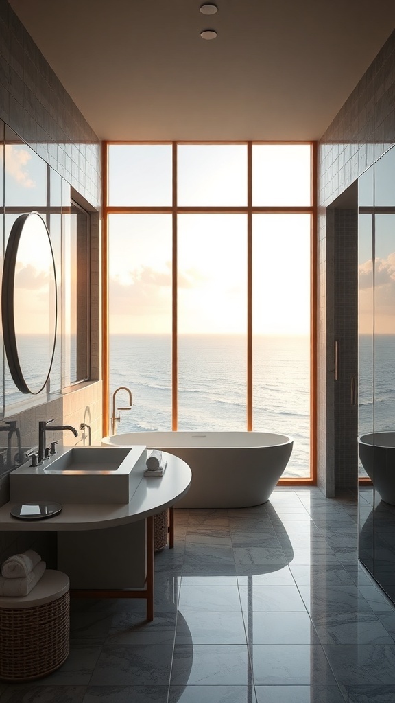 Modernes Japandi-Badezimmer mit Meerblick und harmonischer Farbpalette