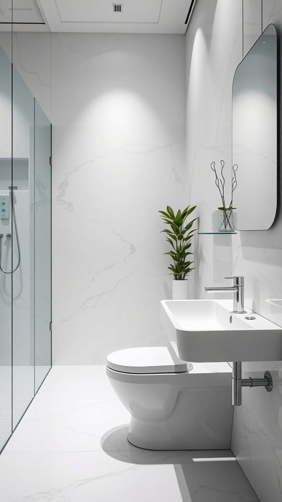 A modern high-tech toilet in a sleek, minimalist bathroom setting.