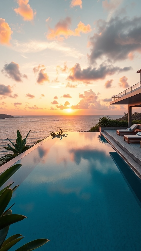 Infinity-Pool mit Meerblick bei Sonnenuntergang