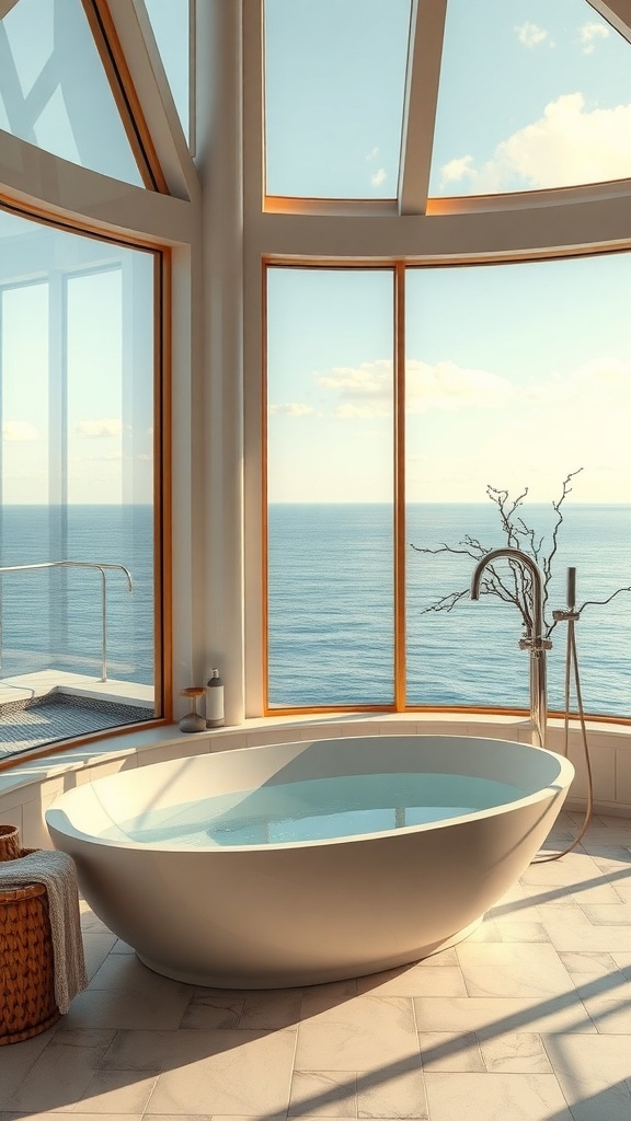 Moderne Badewanne in einem lichtdurchfluteten Badezimmer mit Meerblick