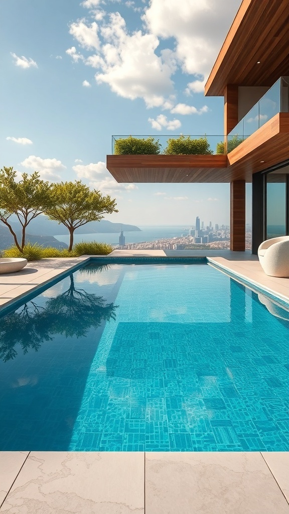 Ein moderner Eco-Pool mit Blick auf die Stadt und die Natur.