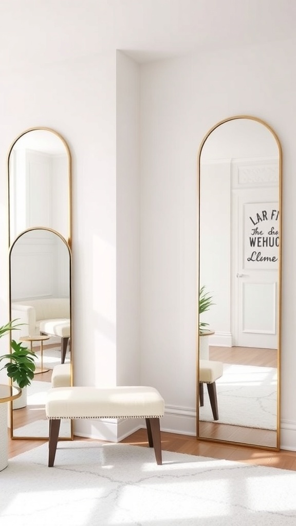 Two elegant mirrors with gold frames in a bright room