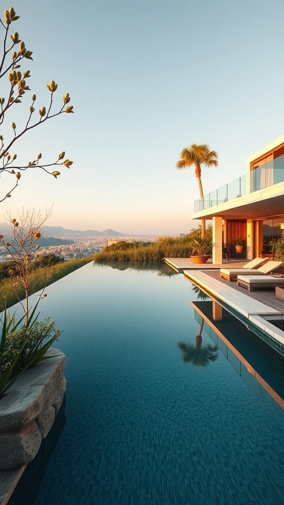 Ein schöner Naturpool mit Blick auf die Landschaft und Pflanzen umgeben.