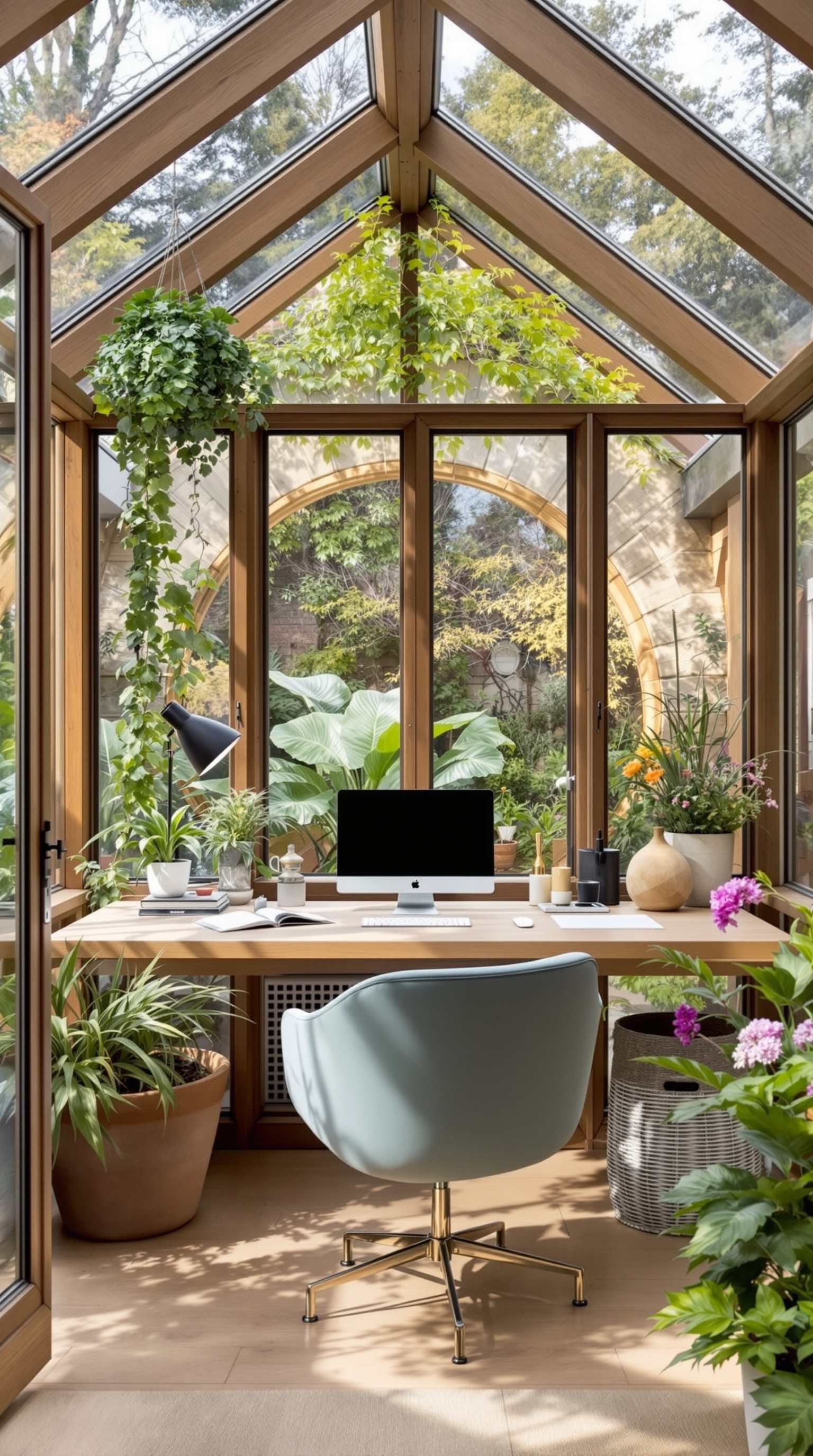 Moderner Wintergarten mit gemütlicher Sitzecke, Pflanzen und natürlichem Licht