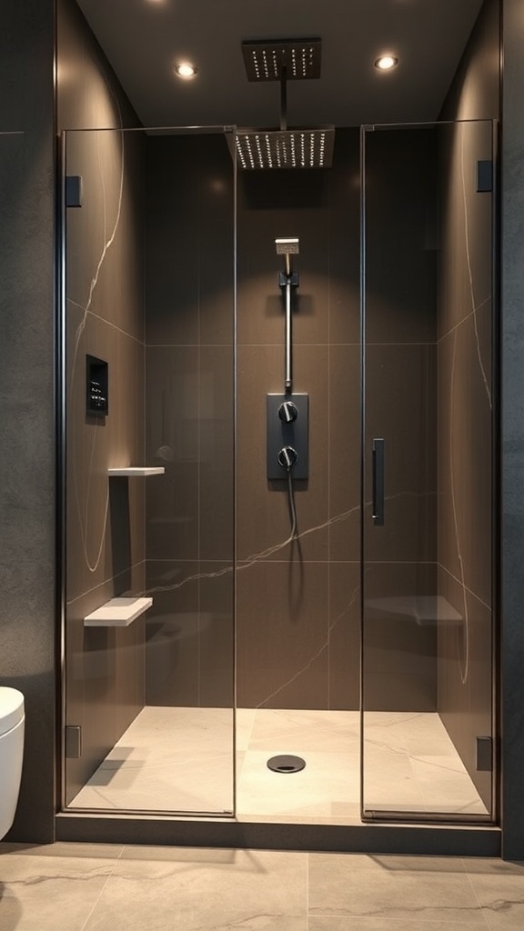Moderne Walk-In-Dusche mit intelligentem Steuerungssystem