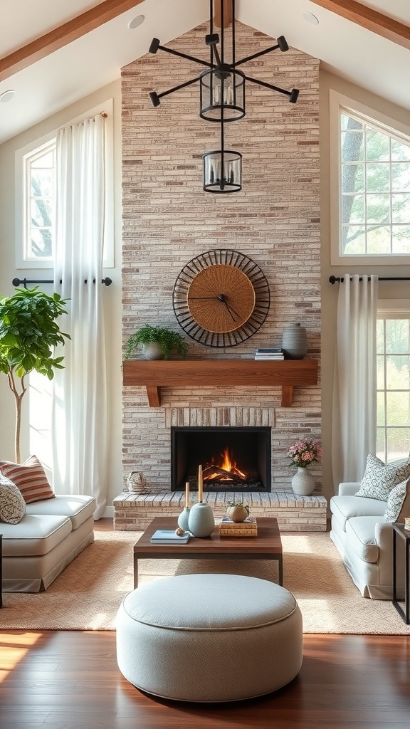 Cozy Southern living room with a fireplace, comfortable seating, and warm decor.
