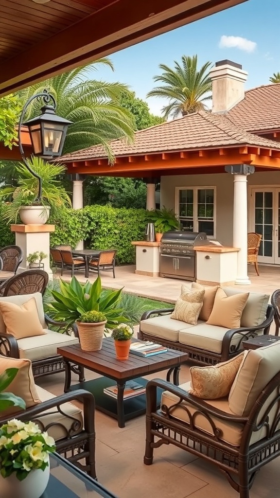 Einladende Terrasse mit gemütlichen Sitzgelegenheiten und Pflanzen