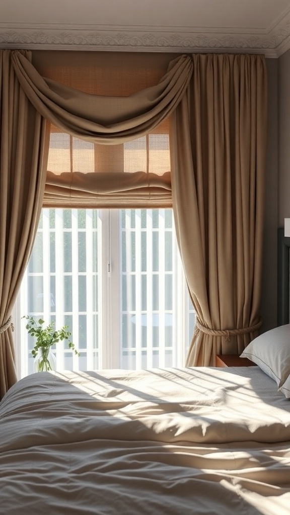 Stylish window treatments in a cozy bedroom with soft curtains and natural light.