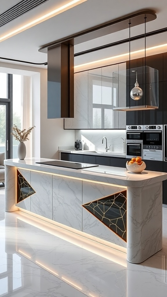 Moderne Kücheninsel mit integriertem Kochfeld und eleganten Designelementen