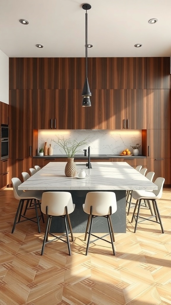 Moderne Küche mit großer Insel und Sitzgelegenheiten