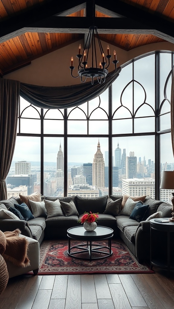 Luxuriöses Wohnzimmer mit Kissen und Decken