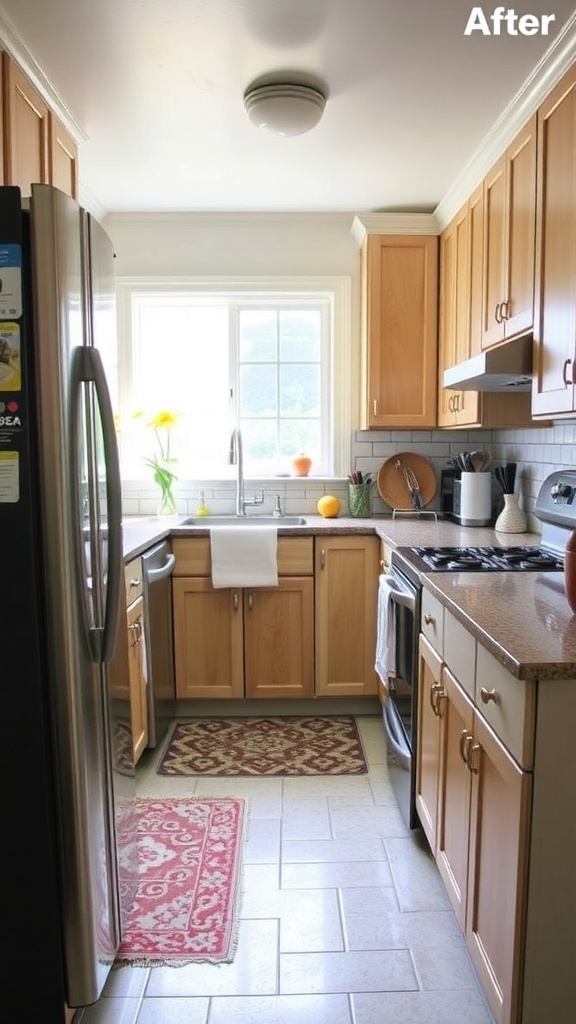 Before and after images of a kitchen makeover using upcycled materials.