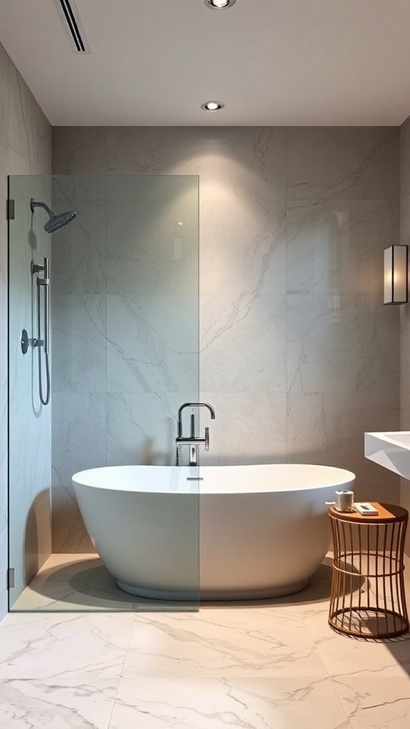 Luxuriöse Kombination aus Dusche und Badewanne in modernem Badezimmer