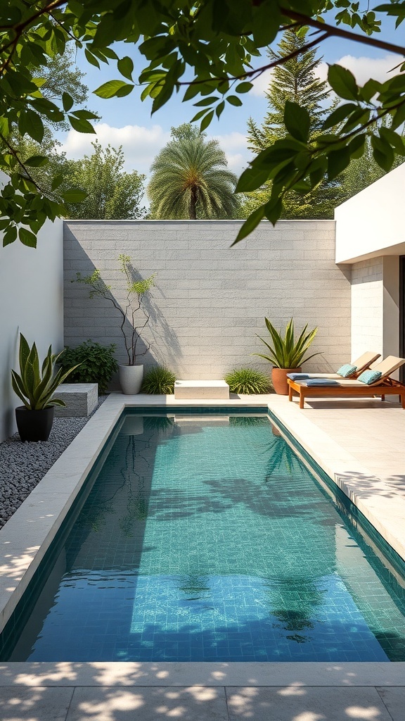 Ein moderner Naturpool mit angrenzender Terrasse und Blick auf die Landschaft.