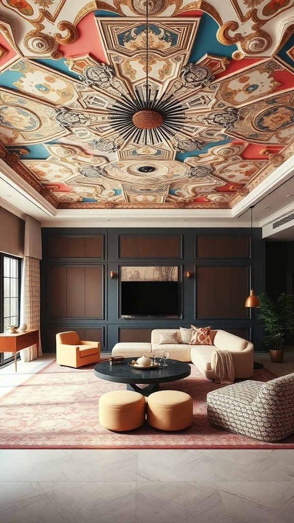 Kreative Decke in einem stilvollen Wohnzimmer mit eleganten Möbeln