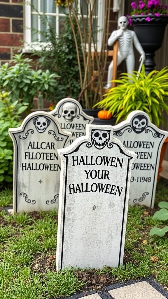 Kreative Grabsteine mit humorvollen Sprüchen für Halloween-Deko