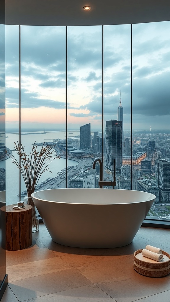 Modernes Spa-Badezimmer mit kreativer Wandgestaltung und eleganten Details