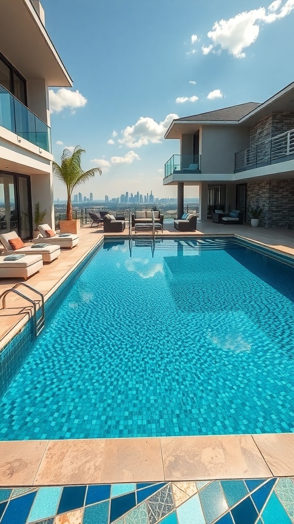 Kunstvoll gestalteter Pool mit Mosaik und moderner Architektur
