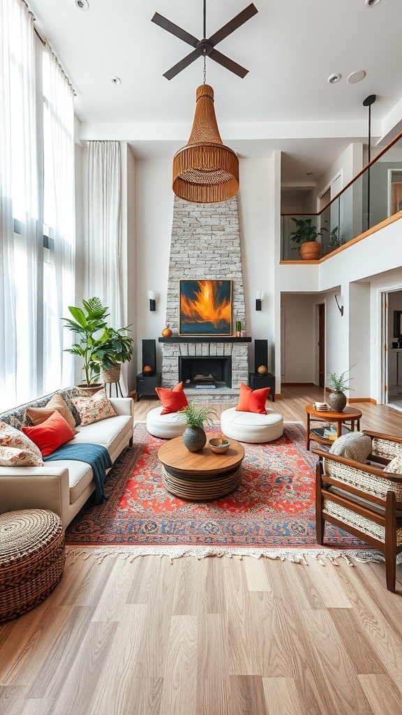 A cozy living room featuring layered textiles, including cushions, a throw blanket, and an area rug, creating a warm and inviting atmosphere.