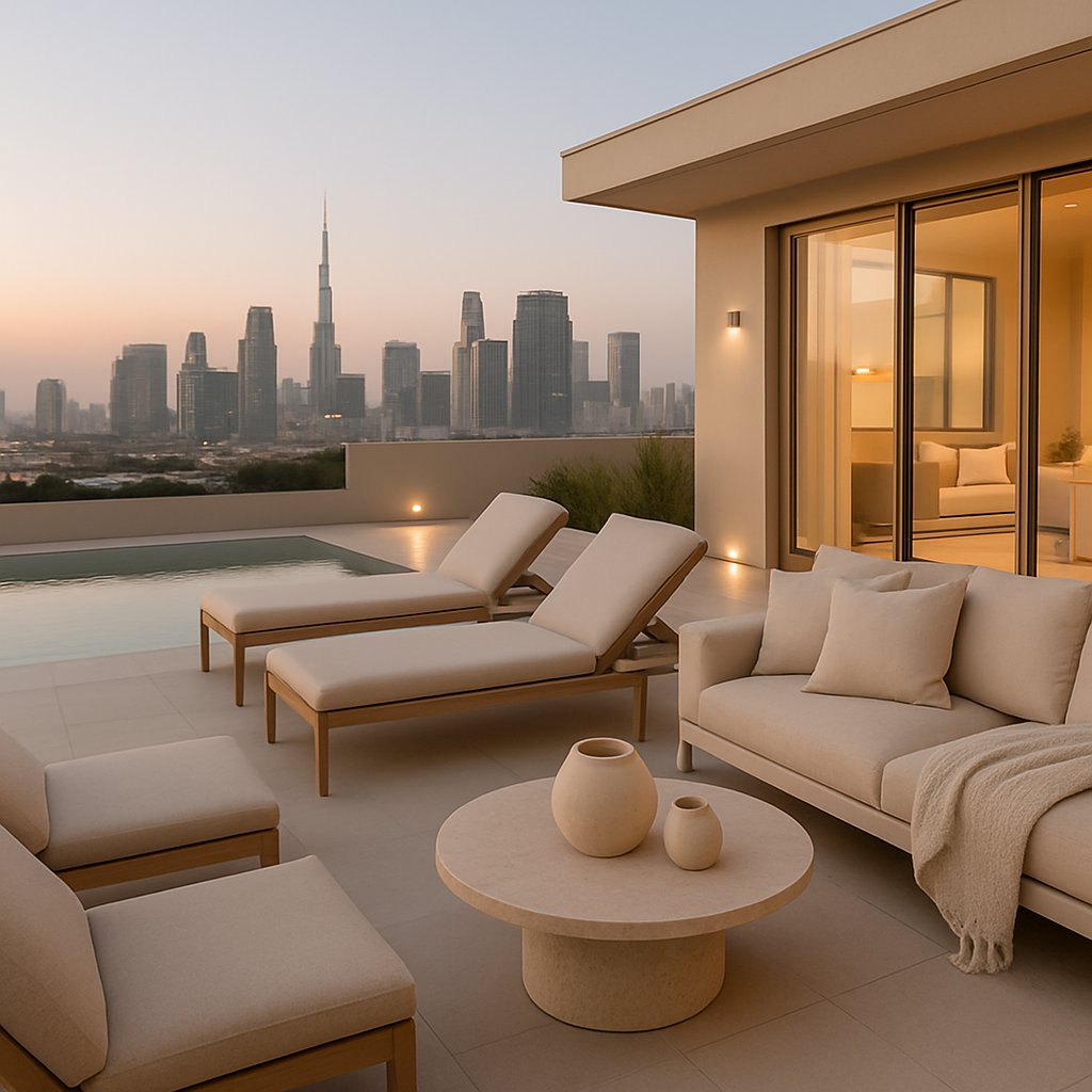 Luxuriöser Dachterrassenpool mit Stadtansicht