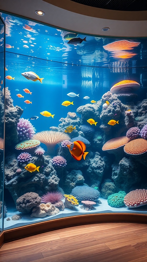 A stunning luxury saltwater aquarium featuring colorful fish and vibrant corals.