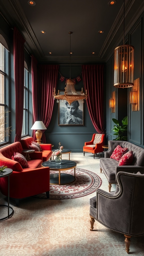 Elegante Lounge mit luxuriösen Textilien und stilvollen Möbeln