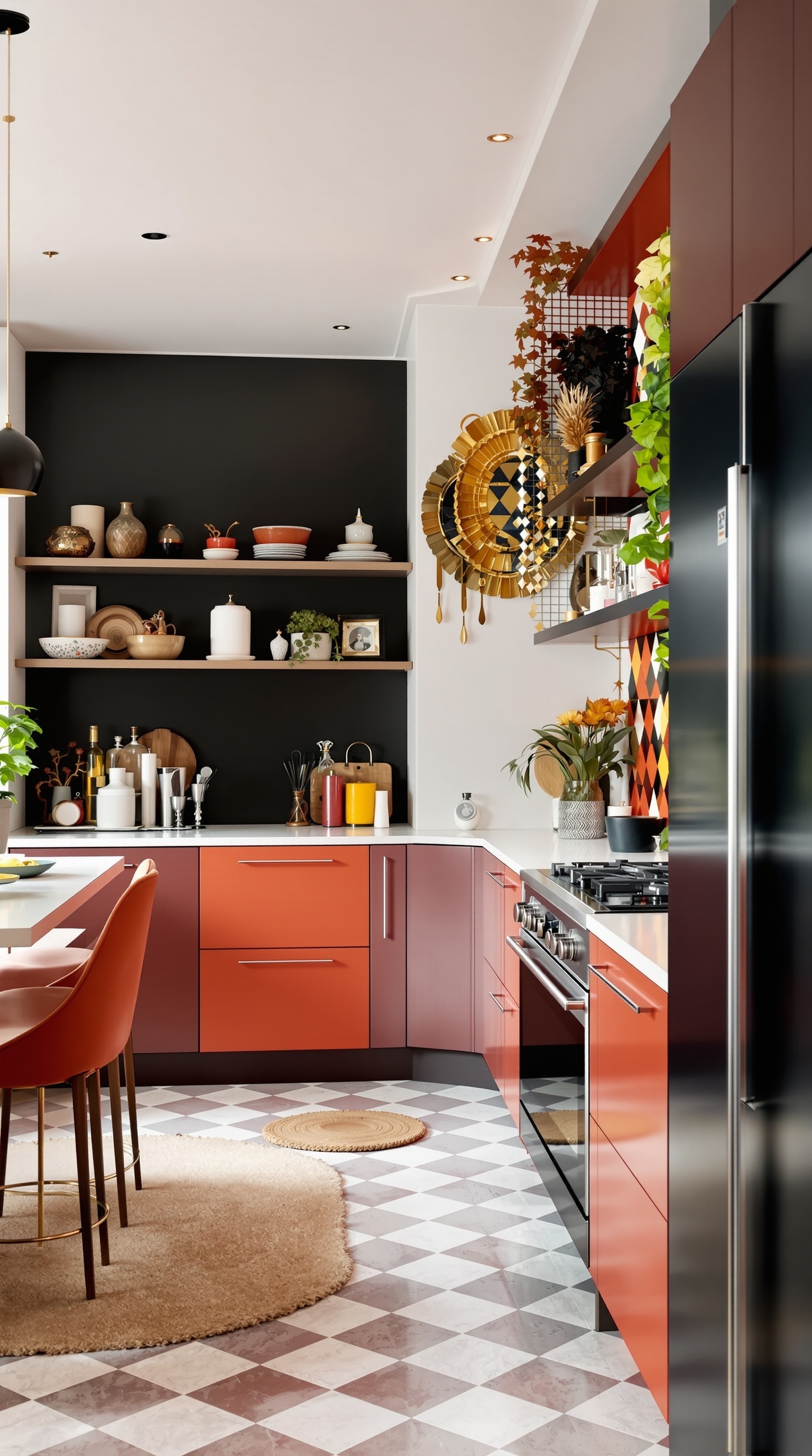 Maximalistische Küche mit eleganten Details und gemütlicher Atmosphäre