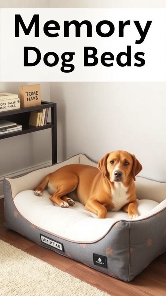 A dog lying comfortably on a memory foam dog bed.