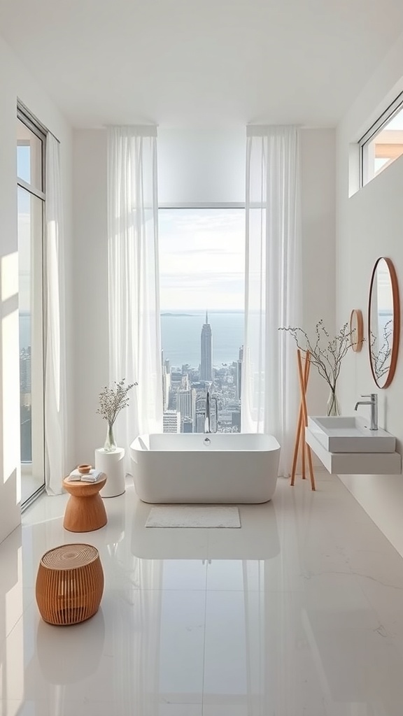 Minimalistisches Badezimmer mit Blick auf die Stadt