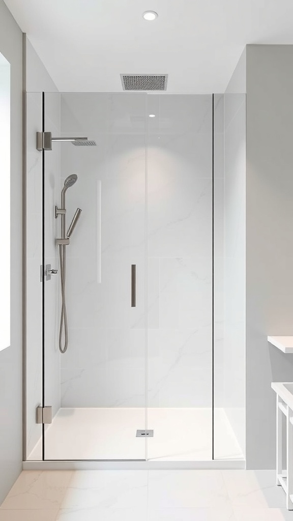Moderne Dusche mit minimalistischer Glasabtrennung in einem luxuriösen Badezimmer
