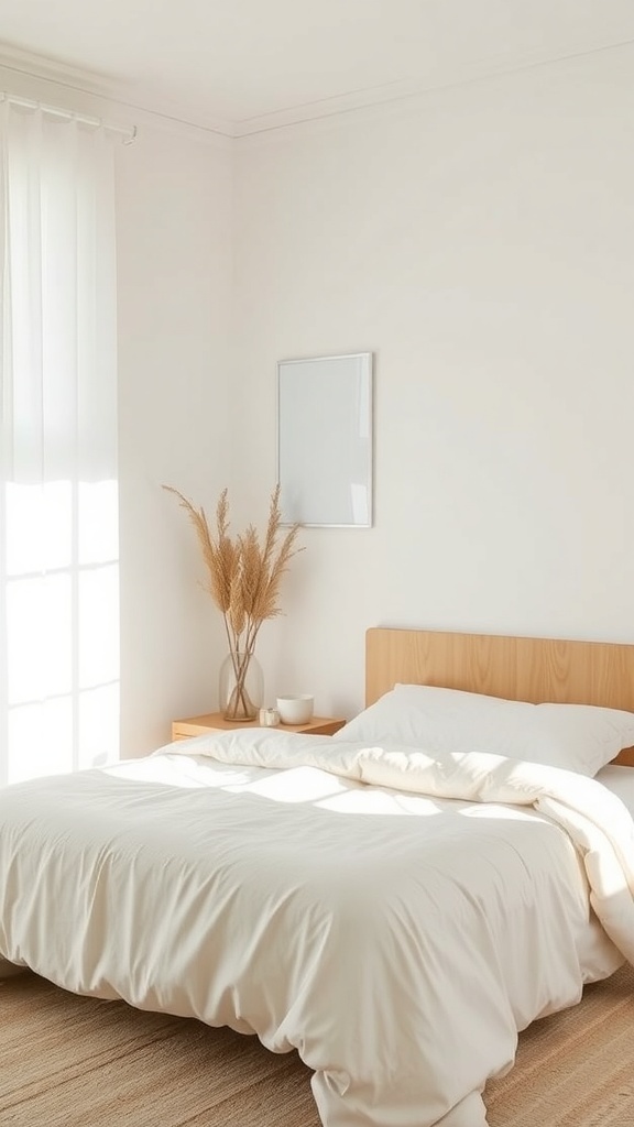 Minimalistisches Schlafzimmer mit großen Fenstern und hellem Licht