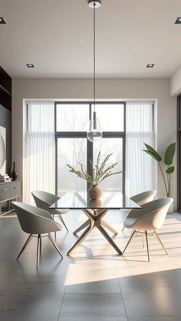 Minimalistischer Essbereich mit Designer-Stühlen und einem eleganten Tisch