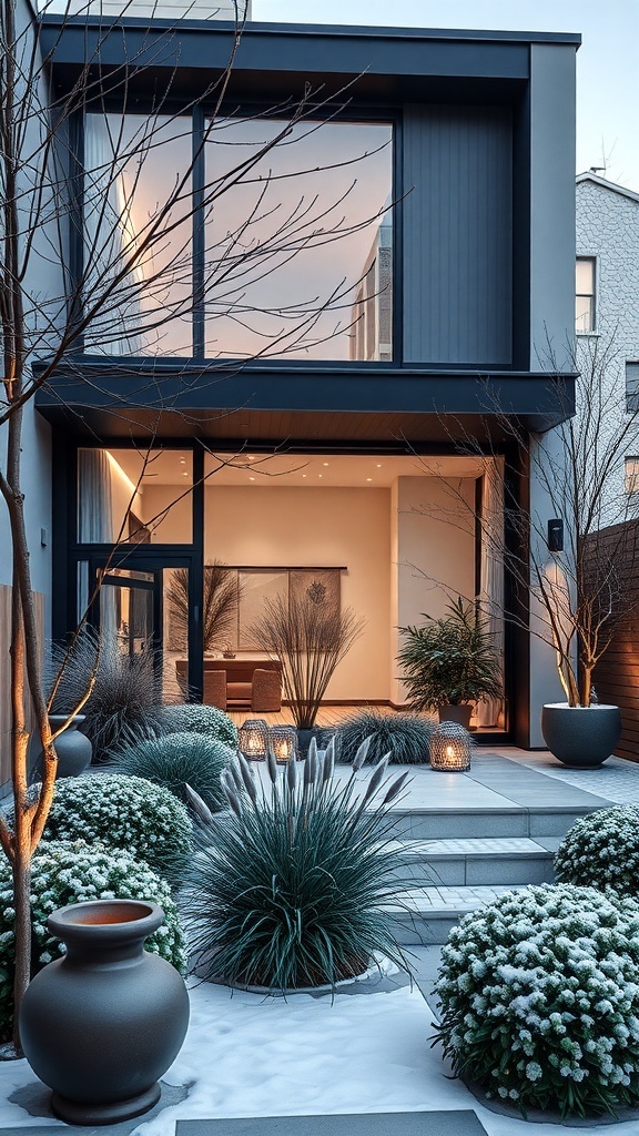 Moderner Wintergarten mit minimalistischen Designelementen und großen Fenstern