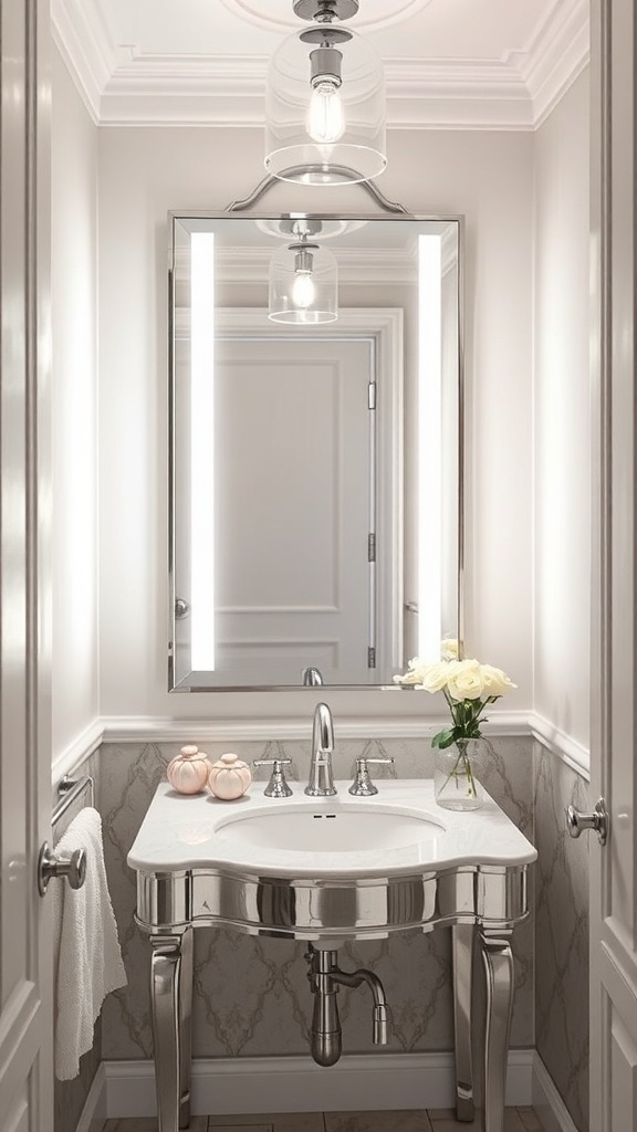 Small bathroom with a mirrored cabinet above a sink, enhancing light and space.