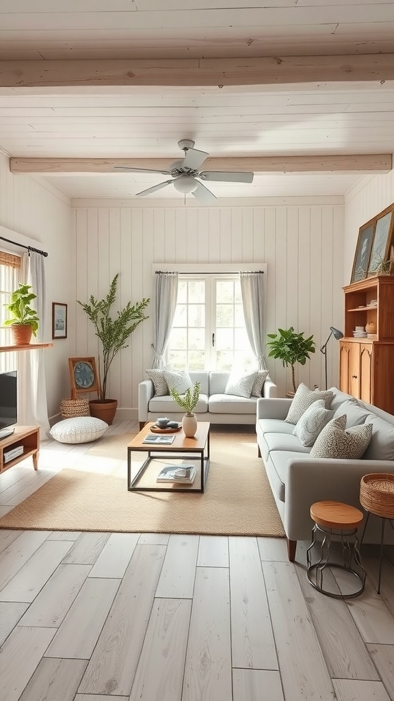 Cozy rustic farmhouse living room with a mix of old and new furniture and decor.
