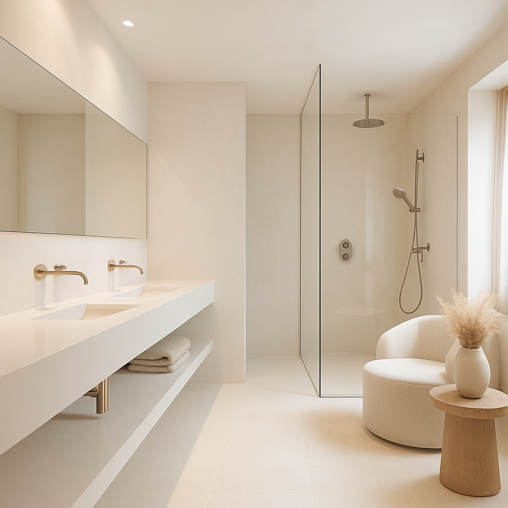 Modernes Badezimmer mit eleganten Armaturen und minimalistischer Gestaltung
