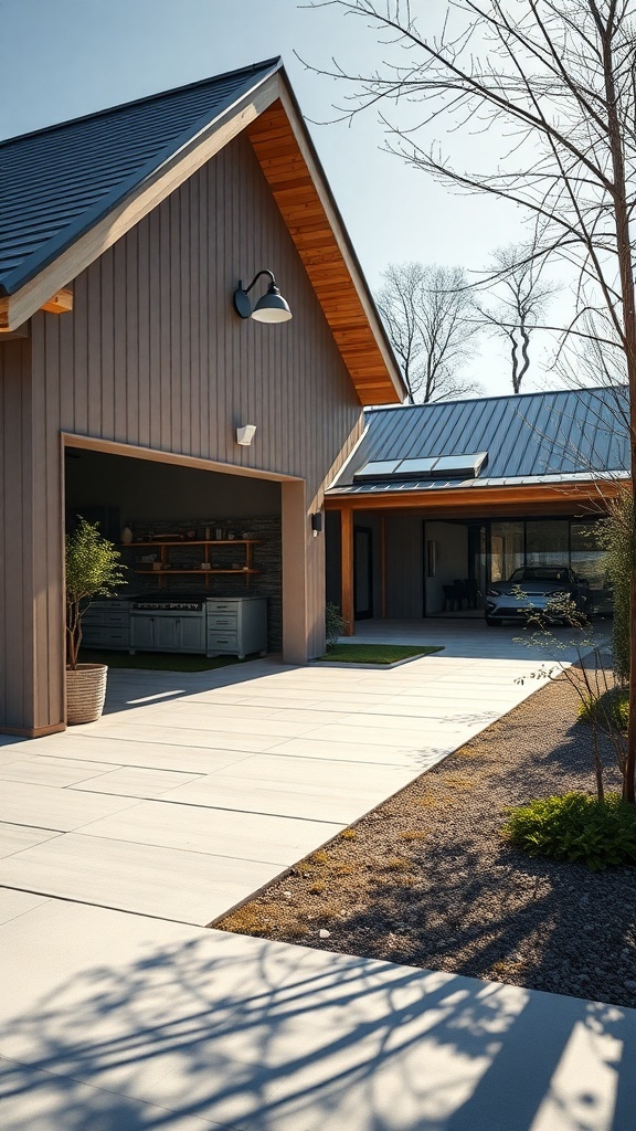 Moderne Garage mit Holzverkleidung und stilvollem Design