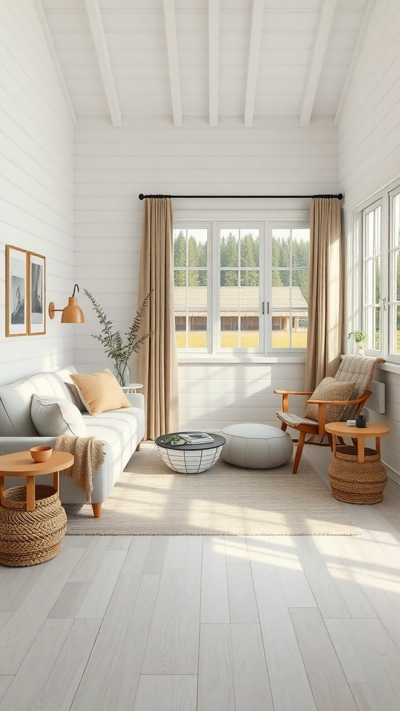 Modernes Wohnzimmer im Bauernhausstil mit multifunktionalen Möbeln